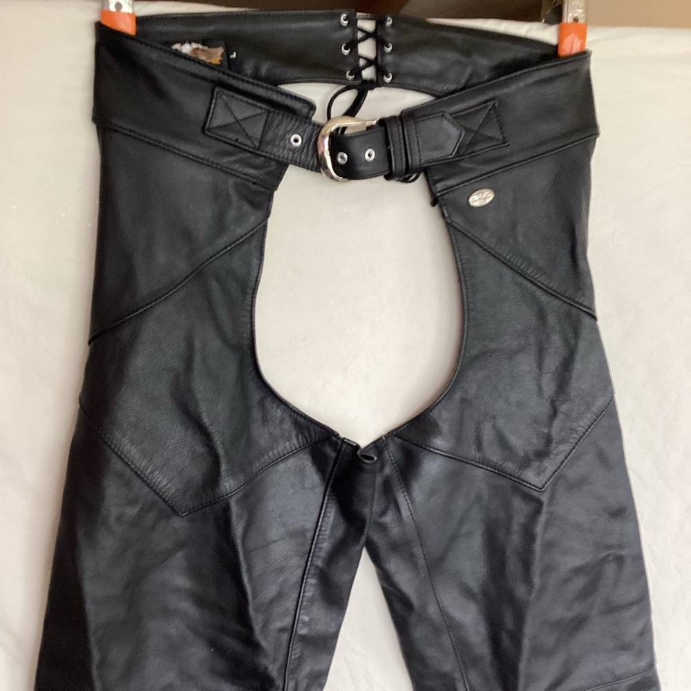 Harley Davidson motorcycles black leather chaps made in USA size large - Picture 3 of 15